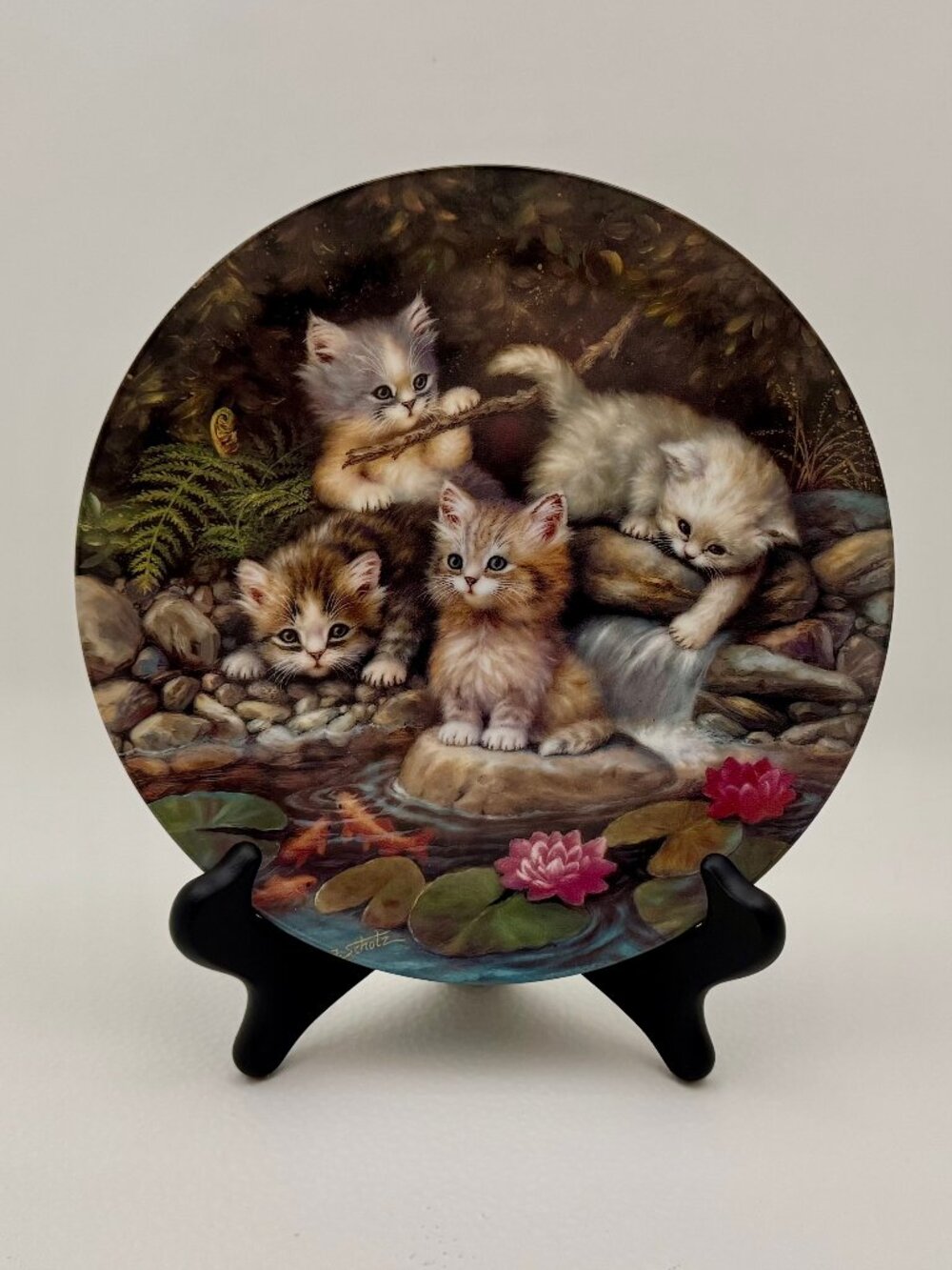 Jurgen Scholz Am Seerosenteich Collector Plate 1996 Kahla, BradfordExchange CATS